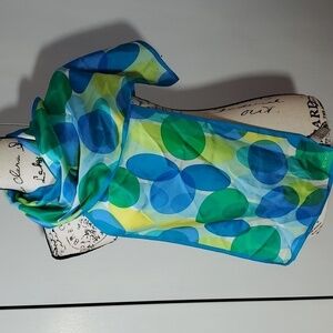 Echo- Womens Geometric Circles Silk Scarf Blues, Greens,White, Yellows 11 X 59